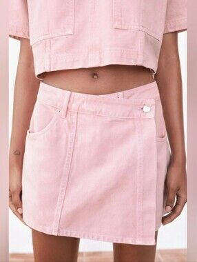 NEW Zara Pink Wrap Denim Skort Size Large